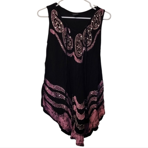 ACE Fashion Sequin Black and Pink Women's Sleeveless Blouse Size L - Picture 1 of 6